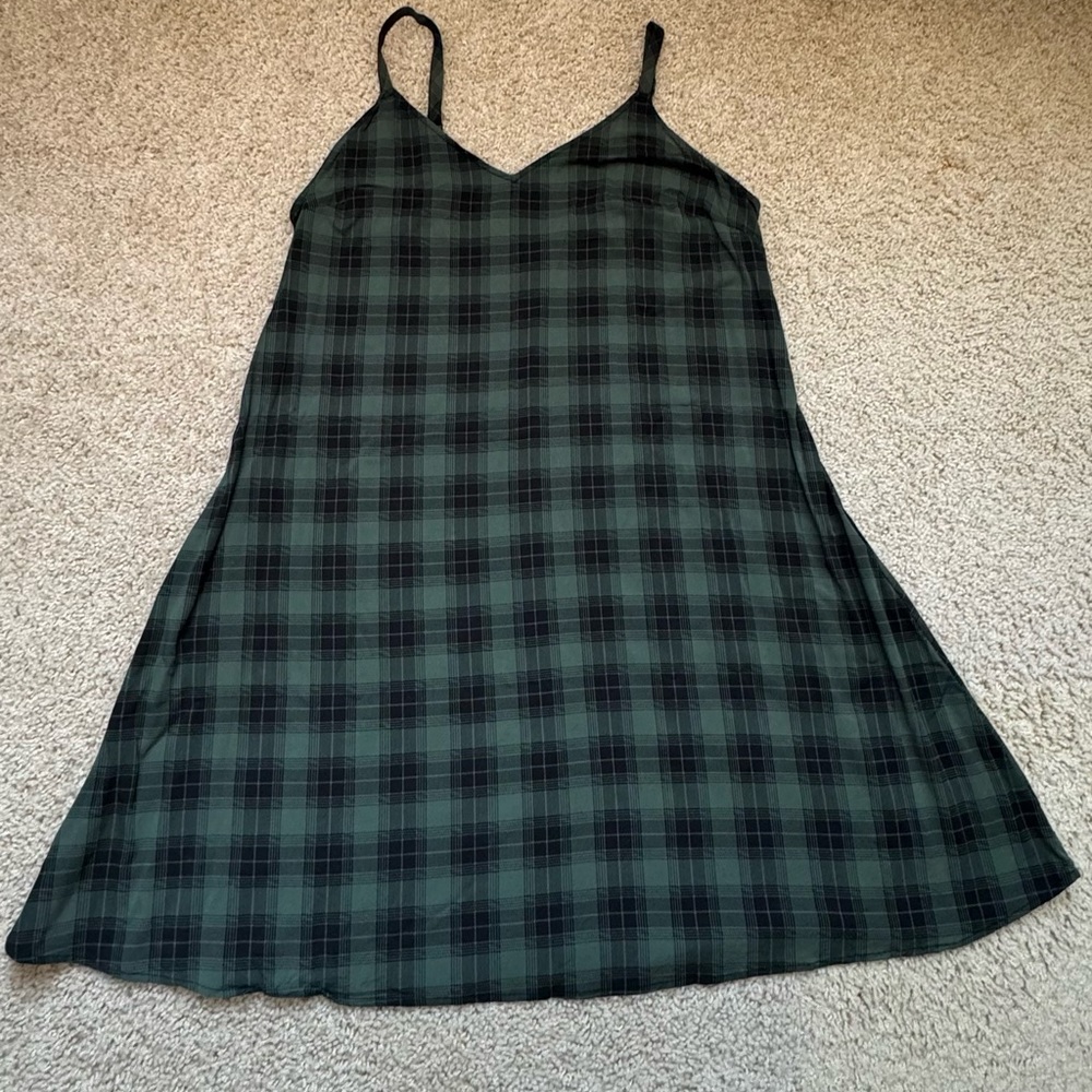 Plaid Green and Black Women's Slip Dress